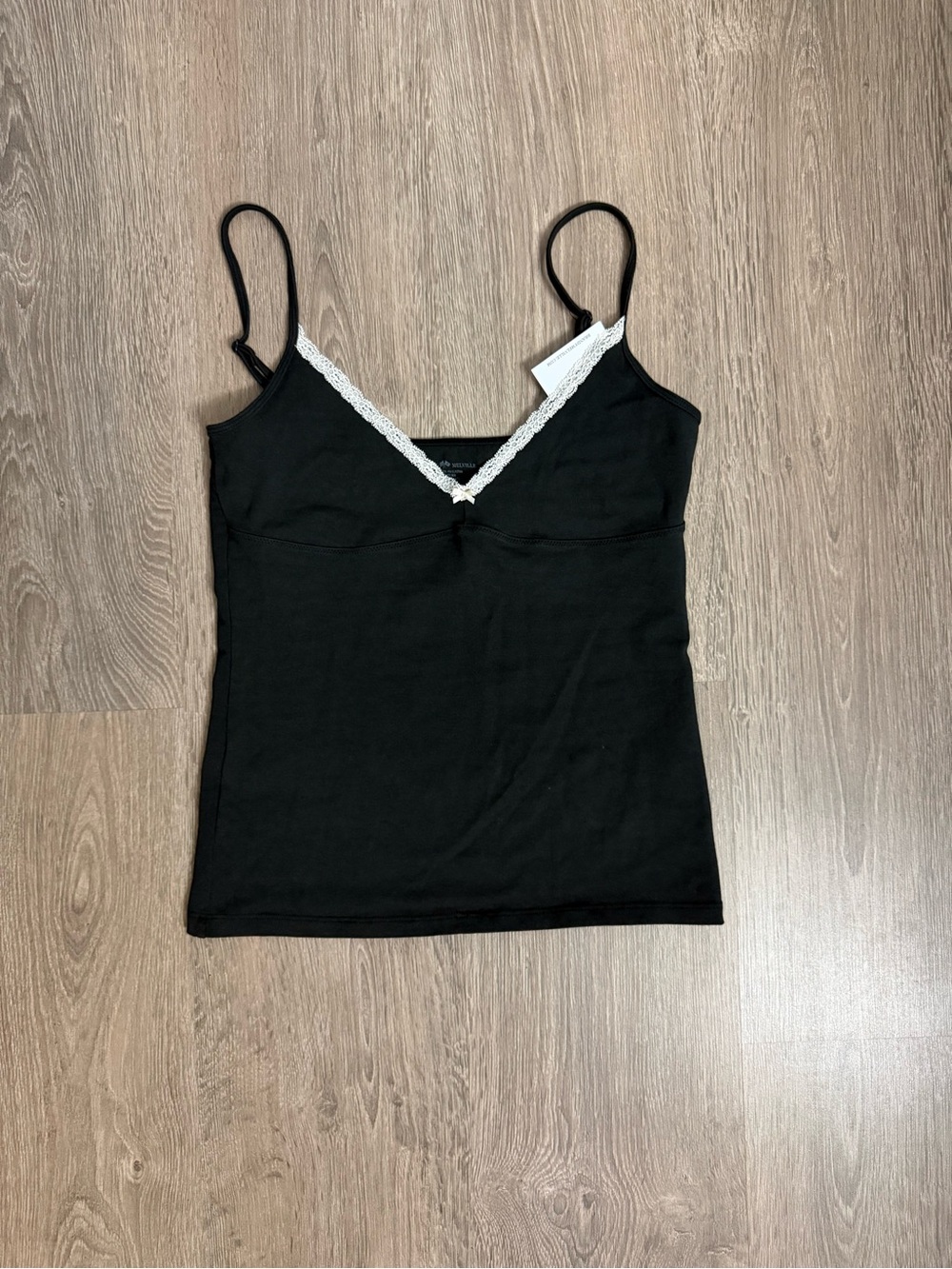 Black Tiffany Tank with White Lace Neckline and White Bow